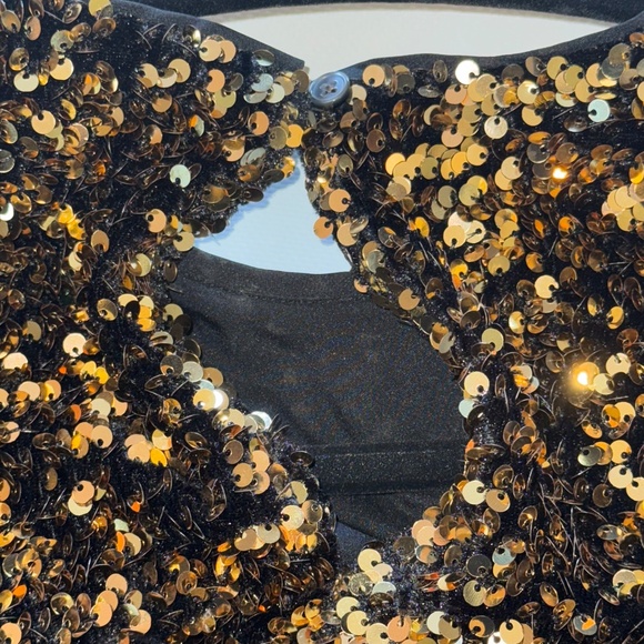 Banana Republic Alina Sequin Top Black and Gold SPECIAL! sz M - Picture 5 of 10
